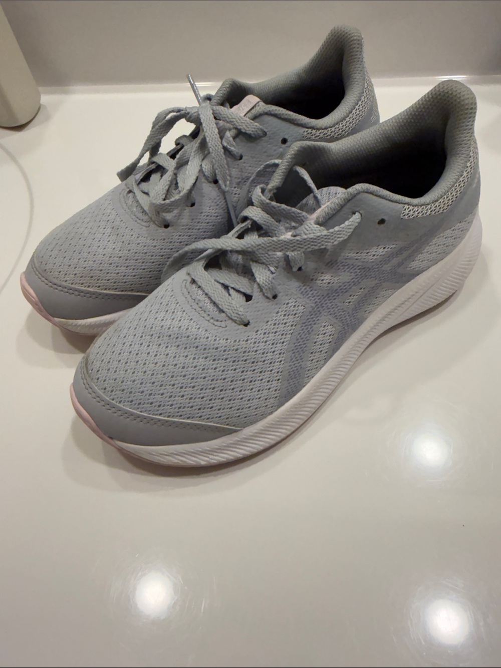 Asics Light Gray and Pale Pink Kids' Running Sneakers
